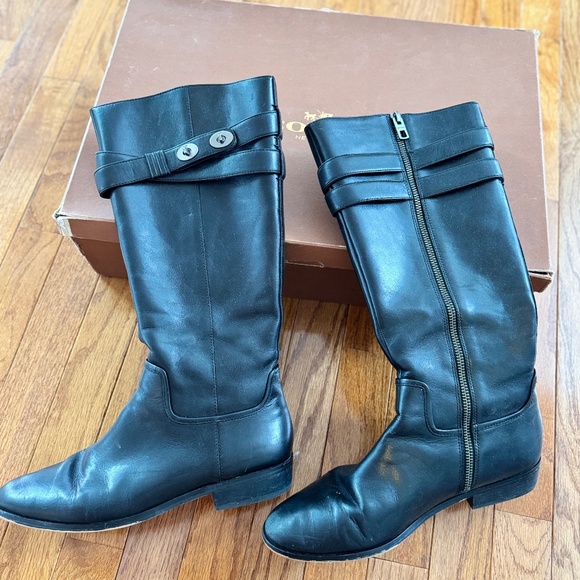 Authentic Coach Linette Calf Riding Boots in black leather, size 8.5 - Picture 1 of 5